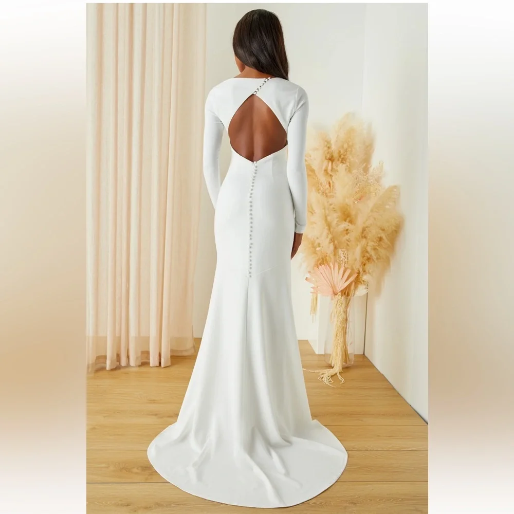 chinese dress ladies Sheer Long Sleeves Lace Wedding Dresses Backless – loveangeldress main image 1